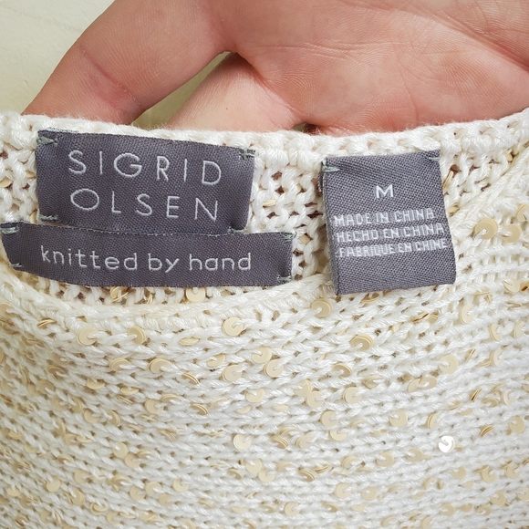 Sigrid Olsen Linen Hand Knit Sleeveless Blouse Sequin Embellished Size Medium - Picture 7 of 11